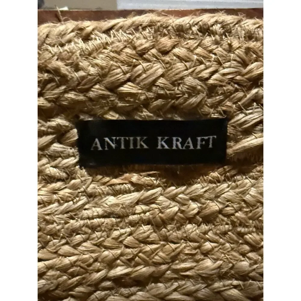 NWT ANTIK KRAFT Anthropologie Boho Floral Pallavi Jute Tote Bag Wooden Handle